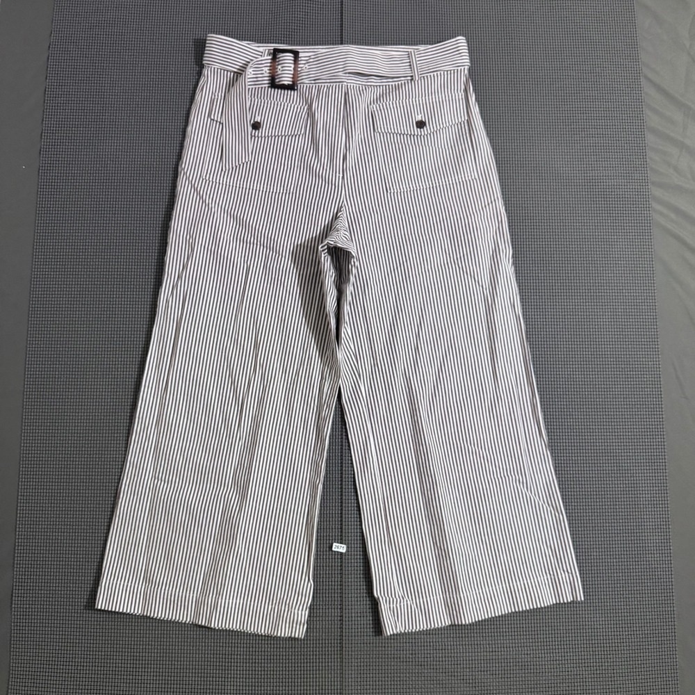 Loft Womens Size 12 Striped Wide Leg Belted Pants Navy White High Waist